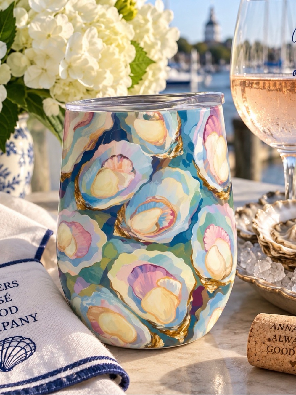 Oyster Insulated Wine Tumbler Coastal Cup Tuckernuck Style Hostess Gift New